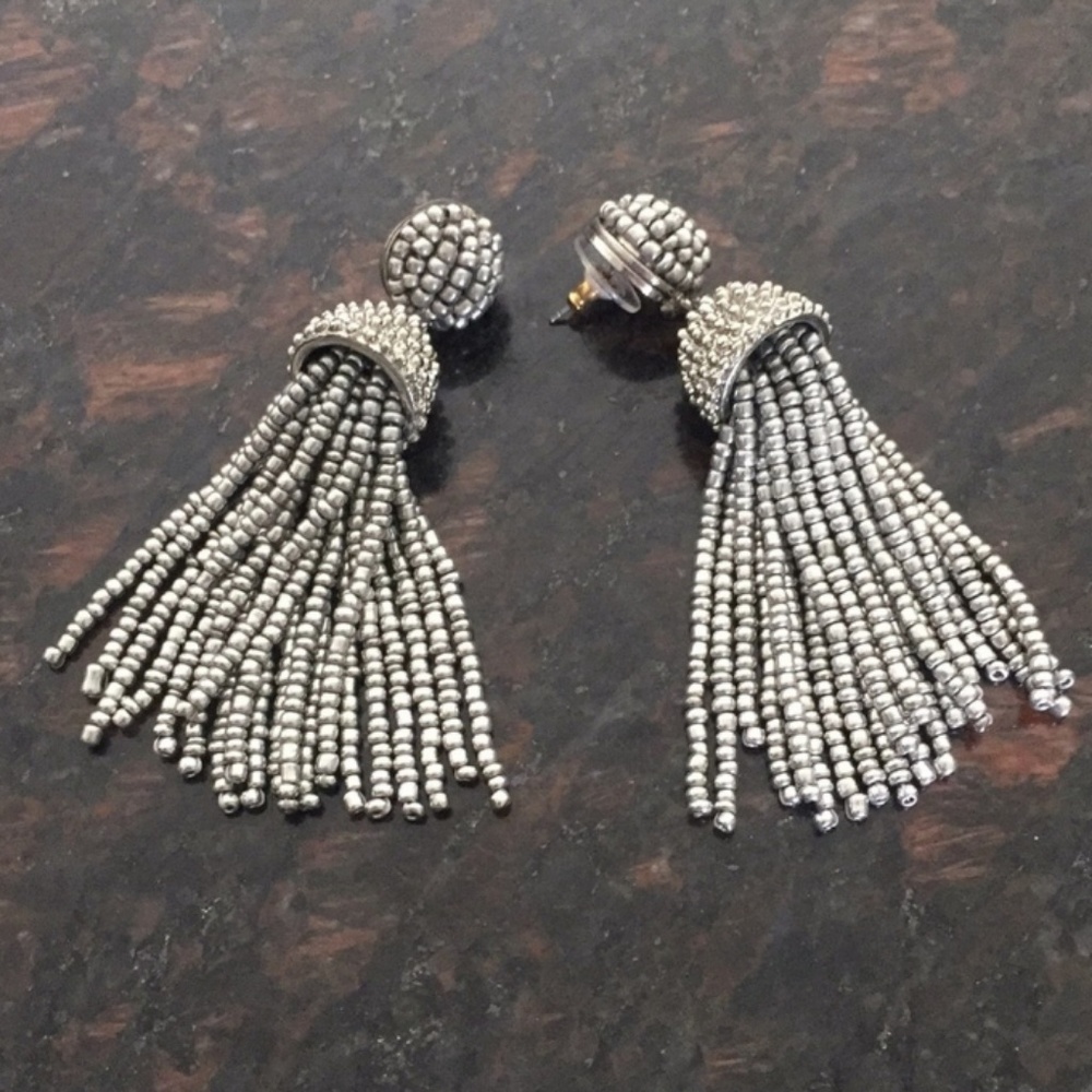 Bauble Bar silver bead tassel earrings